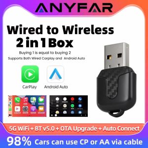 ANYFAR 2 in 1 Wired to Wireless CarPlay Android Auto Adapter for OEM Car Stereo With USB Dongle Mini Box Plug and Play Bluetooth