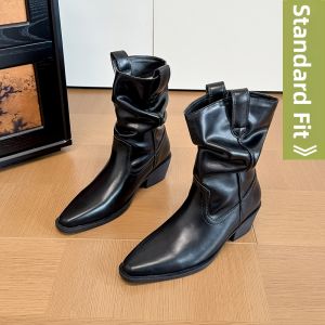 Retro Wide-fit Wrinkle Stacking Cowboy Boots