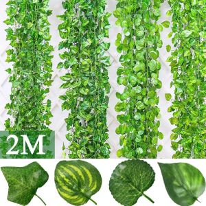 2M Artificial Plants Rattan Creeper Green Ivy Leaf Hanging Vine DIY Garland Foliage Fake Wreath Leaves Home Garden Wedding Decor