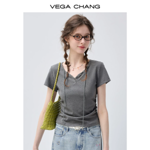 VEGA CHANG | Áo Thun Tay Ngắn Dây Kéo Dọn Eo
