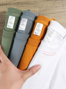 American Style 300G Heavy Weight Pure Cotton Short Sleeve T-Shirt Men Vintage Bottoming Shirt Thick round Neck Transparent Pure White Pure T-shirt