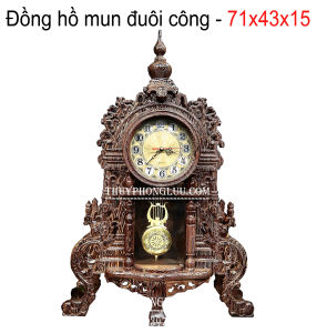 Đồng hồ trang trí để bàn gỗ mun đuôi công quả lắc cao 71cm