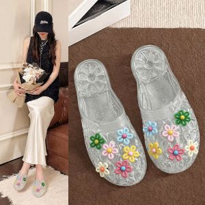 JIFANPAUL | Flower Crystal Transparent Slipper Soft Sole