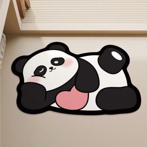 VIKAMA Kawaii Panda Shaped Bath Mat Diatomite Non Slip Quick Dry Cartoon Irregular Shower Rug Bedroom Entry Doormat
