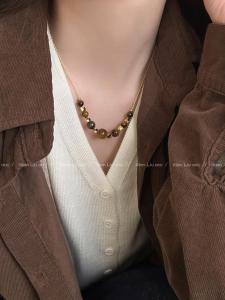 Fashionable Tiger Eye Stone Necklace Womens Style Sweater Chain Versatile Snake Bone Chain Luxury Minimalist New Autumn Winter Jewelry