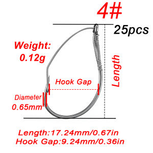 FishTrip Wacky Weedless Hooks 25Pcs Drop Shot Wacky Hook Fish Circle Hook for Wacky Soft Worm & Neko Rig Fishing Bass Saltwater