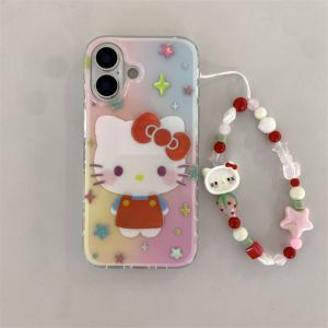 สองด้าน IMD สีทองคิตตี้ + เคสโทรศัพท์สายคล้องมือ/เหมาะสำหรับ iPhone 15/iPhone 14 Pro Max เคสโทรศัพท์
