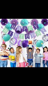 [SG Seller]Mermaid Birthday Decorations for Girls Women 29pcs Birthday Party Supplies Including Pom Poms Flowers Happy Birthday Banner Dots Garland Hanging Swirls and Balloons Purple Teal Confetti