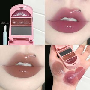 Moisturizing Dual-Color Solid Lip Gloss Plump Lip with Built-in Mirror Lip Brush Flip Phone Design Long-Lasting Makeup Lipstick