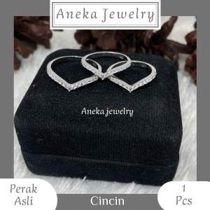 Cincin V cor mata2 baris Perak 925 Sepuh Emas Putih