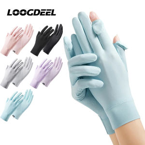 LOOGDEEL UPF50+ Sunscreen Breathable Fashion Driving Running Gloves Cold Ice Silk Bike Thin Silicone Anti-UV Gloves Women Men