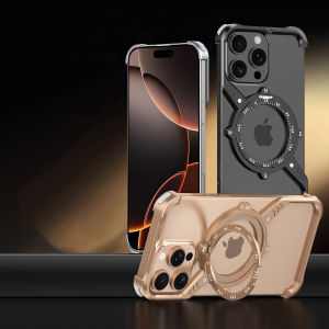 S-Shaped Alloy iPhone Case for iPhone 13 14 15 Plus 16 Pro Max with 360° Stand & MagSafe Racing Design Premium Protection