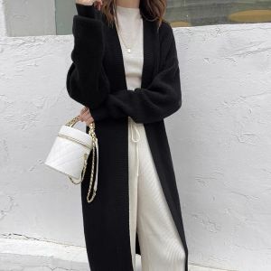 Big Sale Leak-Picking Womens Clothing Wool Knit Cardigan Spring and Autumn Lazy and Loose Easiest for Match Mid Length Long Length Thickened Sweater Coat