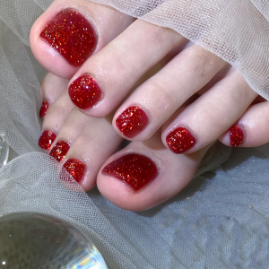22 เคล็ดลับ/PCS คริสต์มาสสีแดง Glitter เล็บสติกเกอร์ฝาครอบ Self-กาวเบเกอรี่ฟรี Toe Strips เทศกาลสนุก Toenail Wraps