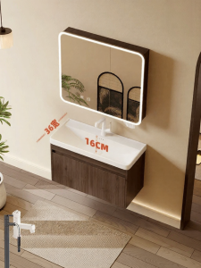 LANGXIANG | Narrow Walnut Finish Aluminum Bathroom Vanity 36cm