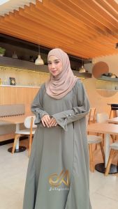 Jabayaska - Ayesha Abaya Outer Basic Bahan Royal Twist Gamis Tangan Kancing Pita Dress Elegan Muslim