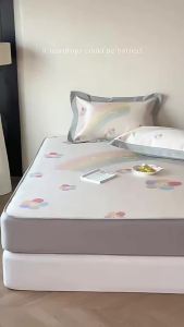 Washable Ice Silk Cool Mattress Cover Air Conditioning Sheets 3-Piece Set Foldable