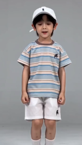 Baby boy 2pcs clothes set 0-5 Years Cotton Striped Horse Embroidery Short Sleeve T-shirt Shorts Kids Boys Summer Daily Wear Children Outdoor Outfit Casual