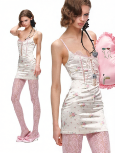 1JINN STUDIO | Satin Bone Corset False Two-piece Dress