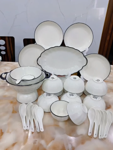 Tô Tròn 2 Quai Viền Đen Sứ Xương Cao Cấp