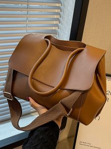 Leather Tote Bag Womens Commuter Large Capacity Casual Crossbody Bag Double Strap Closure Soft Handle No Brand Registration