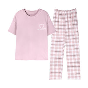 Miiow | Pure Cotton Cat Person Sleepwear Womens Summer Autumn 2025 Short Sleeve Long Pants Comfortable Cute Ladies Home Clothes Outdoor Wearable
