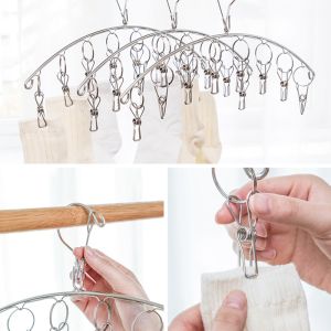 【Free Shipping】Stainless Steel Clothes Drying Hanger Windproof Clothing Rack Laundry Airer Hanger Underwear Socks Holder