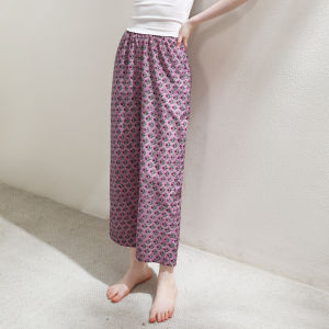 XEXZ | Pure Cotton High Waist Wide Leg Casual Pants Elastic Waist Slimming Straight Cut Home Wear Cool Feeling Nine Points