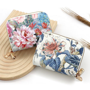 2025 New Large Capacity Multi-Card Zipper Wallet Womens Anti-Magnetic Card Holder Ethnic Style Synthetic Leather Horizontal Shape