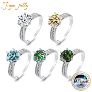 JoyceJelly S925 Sterling Silver Ring with Real 6.5mm 1ct Moissanite Lab Diamond Fine Jewelry Wedding Engagement Rings for Women
