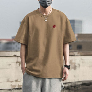 Heavyweight Pure Cotton Short Sleeve T-Shirt Mens Summer Trendy Brand Ins Loose Fit Maple Leaf Half Sleeve Shirt Body Tee