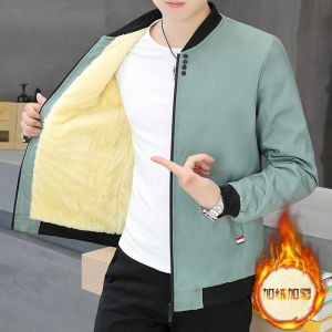 Mens Fleece Lined Thickened down Cotton Jacket Short Lightweight Winter Coat Youth Trendy Baseball Collar Zipper Pure Online Sale