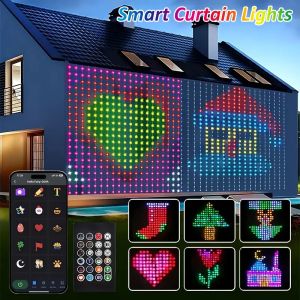 400LEDs Smart Curtain Lights Bluetooth App LED String RGB Fairy Lights DIY Music Change Display for Window Bedroom Decoration