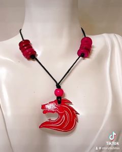 ECO STORY™ Wooden Red Dragon Pendant Necklace