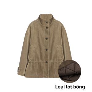 NAPSNAPS | Áo Khoác Corduroy Nếp Vintage Cổ Trung Quốc Mùa Thu và Đông