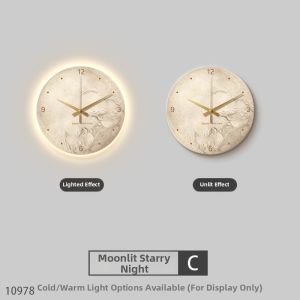 RUIBAHAO | Luminous Decorative Wall Clock for French Cream Style Living Room and Dining Room Decoration