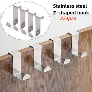 2/4Pcs Z-Shaped Hook Stainless Steel Punch-Free Behind Door Hanger Holder Home Kitchen Bathroom Door Organizer Hook Organizers
