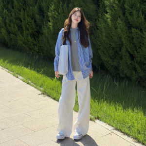 White High Waist Wide Leg Denim Jeans Womens Loose Slimming Casual Straight Leg Pants Floor-Length Pants Early Autumn New Style