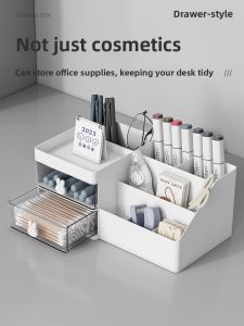 Desktop Cosmetic Storage Box Drawer Style Makeup Organizer Skin Care Lipstick Arranger Plastic Trapezoidal Shape Home Organizer