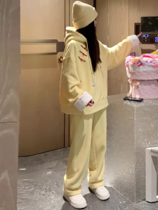 Pure Cotton Sportswear Set Womens Loose Slimming Casual Running New Year Hoodie Two-Piece Set Fashionable Spring Leisure