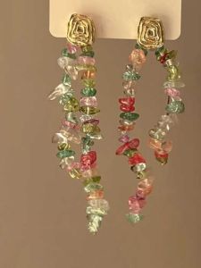 French Vintage Long Colorful Crystal Stone Earrings Luxury Niche Design Sensation High-End Sensation Irregular Ear Jewelry