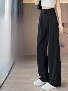 LANKELISHA | High Waist Straight Leg Suit Pants For Plus Size Women Pear Shape Body Summer Loose Drapey Wide Leg Trousers Slimming Effect