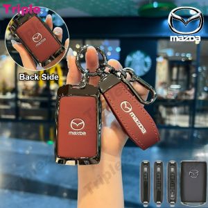 Zinc Alloy หนังวัวแท้ที่ห้อยกุญแจรถยนต์อัจฉริยะโครงเปลือกนอกเคสพวงกุญแจสำหรับ Mazda 2 3 6 CX30 CX3 CX5 CX8 CX9 CX60 CX80 CX90 MX5 RF MX30 2019 2020 2021 2022 2023 2024 2025