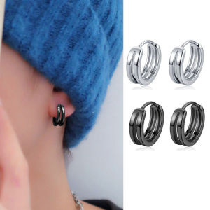 Lovely Girls House ♡ Cincin Kuping วงกลมขนาดเล็ก ตัวล็อกตูม หูต่างหูห่วง เป็นที่นิยมเรียบง่ายสำหรับผู้ชายผู้หญิง