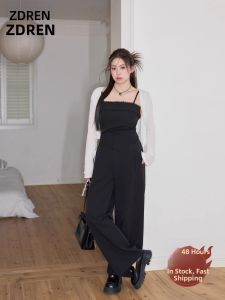 ZHANGDAREN | Bộ Thời Trang Nữ Size Lớn Ôm Sát: Áo Gile Nhỏ và Quần Ống Rộng Đen
