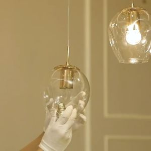 Nordic staircase LED chandelier glass ball long chandelier modern minimalist creative duplex villa rotating stairwell chandelier