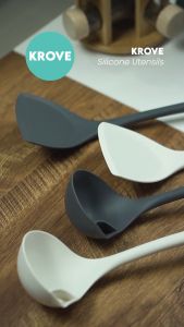 Silicone Kitchen Utensils Spatula Turner Soup Ladle White Gray Non Stick Cooking Tools Minimalist Puti