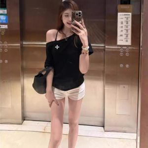 American Style Spicy Girl Shoulder Bared Black Chic Short Sleeve T Shirt Women Summer High Street Loose Fit Design Unique Top