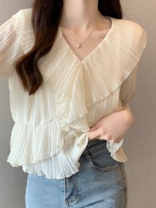 AIYITI | Plus Size Sweet French Style V-Neck Flared Sleeve Chiffon Blouse