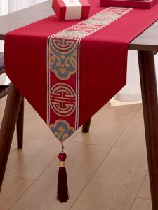 Wedding Table Flag Red Chinese Style Decorative Tea Table Dining Table TV Cabinet Cover Cloth Festive Long Tablecloth